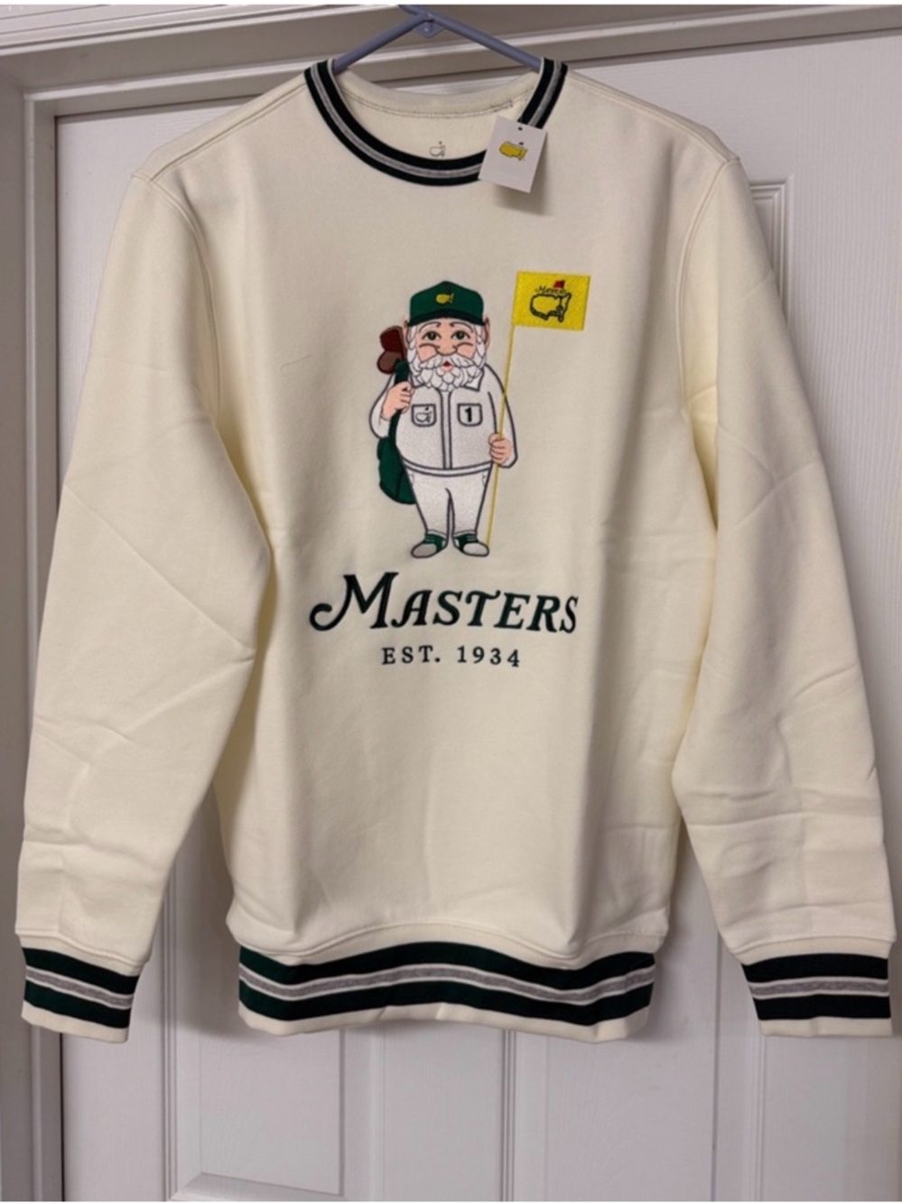 Masters Cream Crewneck Sweater with Green and Yellow Gnome Graphic - Picture 2 of 3